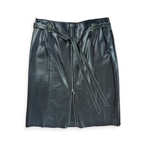 Di Vita Short Leather Zip Front Belted Skirt